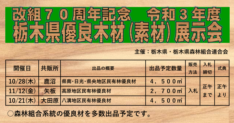 令和3年度 栃木県優良木材(素材)展示会開催